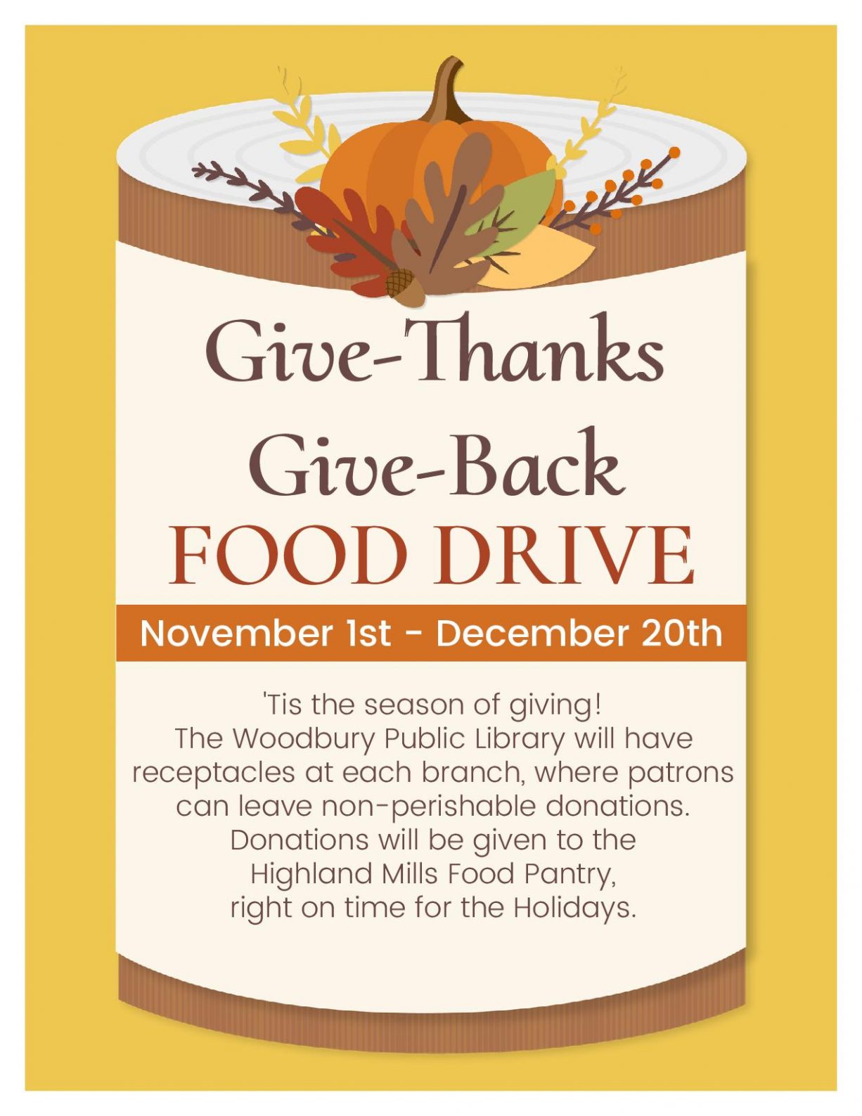 Give Thanks – Give Back: Food Drive ~ 11/1/2021 – 12/20/2021 | Woodbury ...