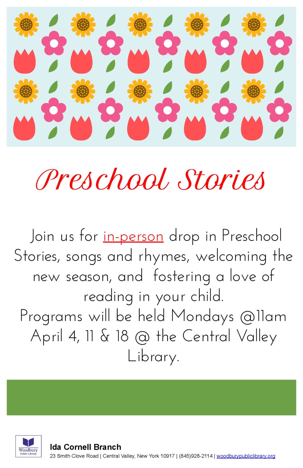 Preschool Stories – 4/4, 4/11 and 4/18/2022 | Woodbury Public Library