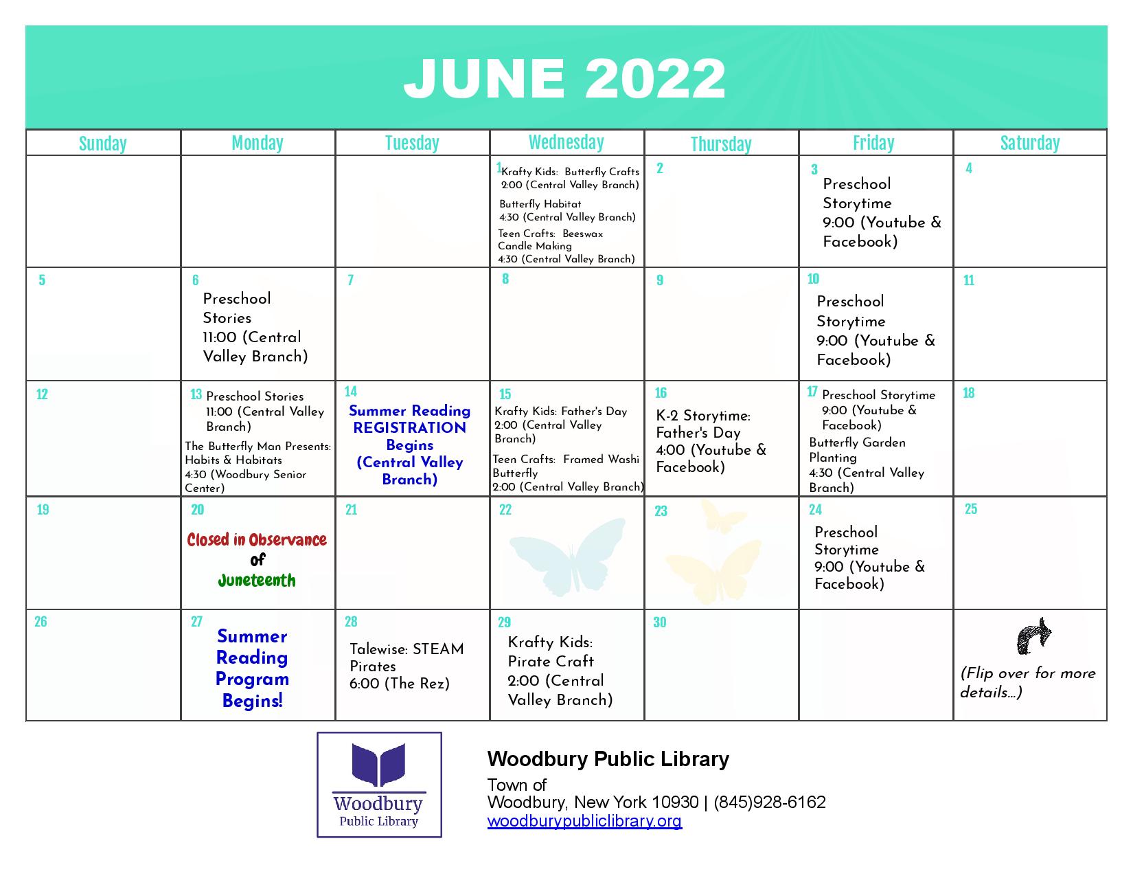 June 2022 Calendar | Woodbury Public Library